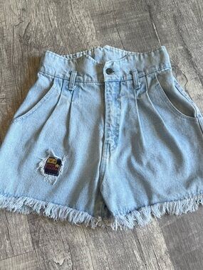Vintage bobson Light Blue Frayed Hem High-Waist Denim Shorts